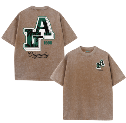 LA Back Print Vintage Washed T-Shirt – Y2K Cotton Streetwear Graphic Tee