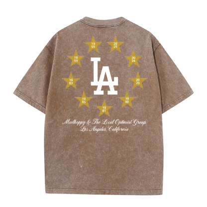 Los Angeles Script & Star Circle Graphic Tee – Vintage Washed Streetwear T-Shirt