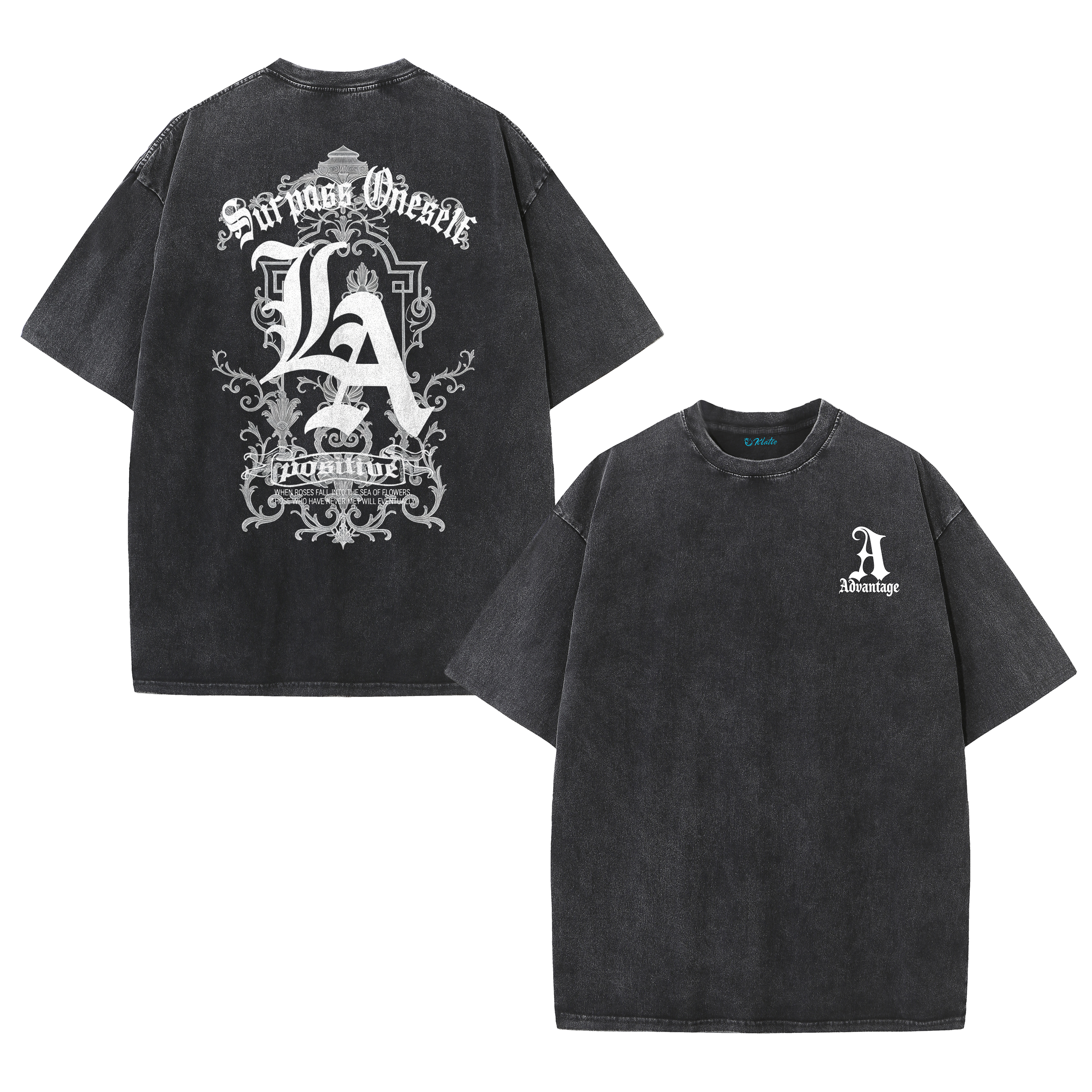 LA Letter Back Print Vintage Washed T-Shirt – Cotton Streetwear Graphic Tee