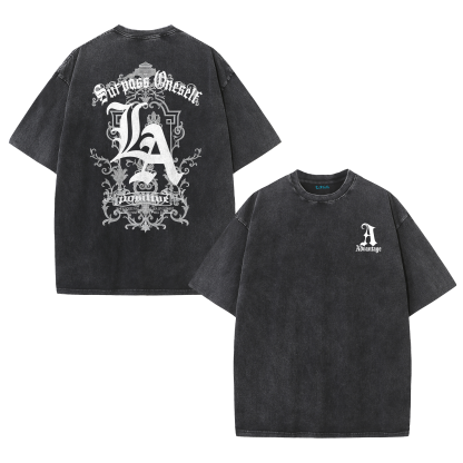 LA Letter Back Print Vintage Washed T-Shirt – Cotton Streetwear Graphic Tee