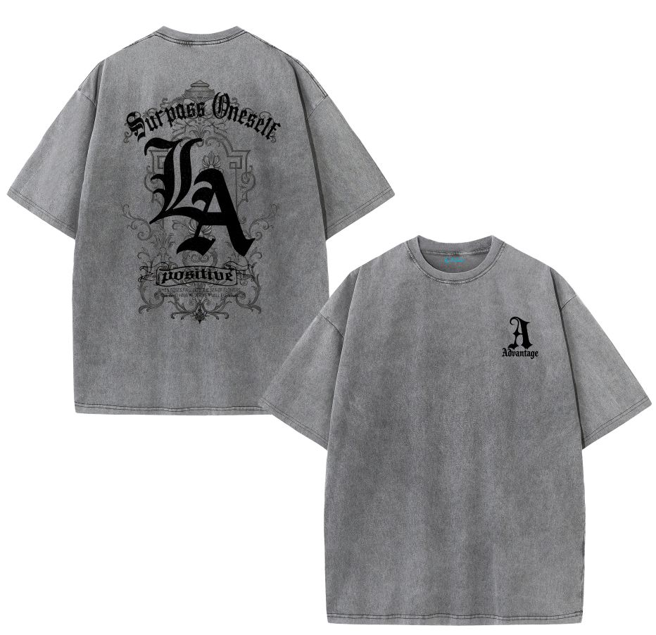 LA Letter Back Print Vintage Washed T-Shirt – Cotton Streetwear Graphic Tee