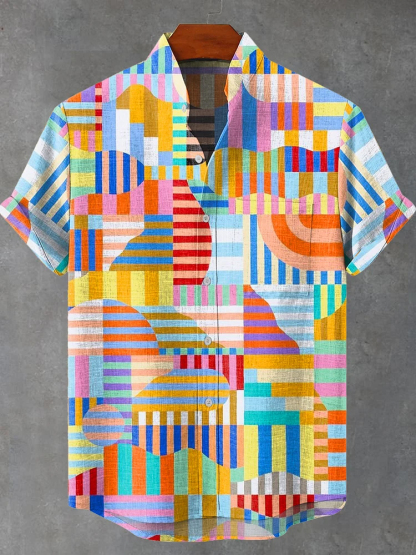 Colorful Abstract Irregular Retro Geometric Design Print Casual Shirt