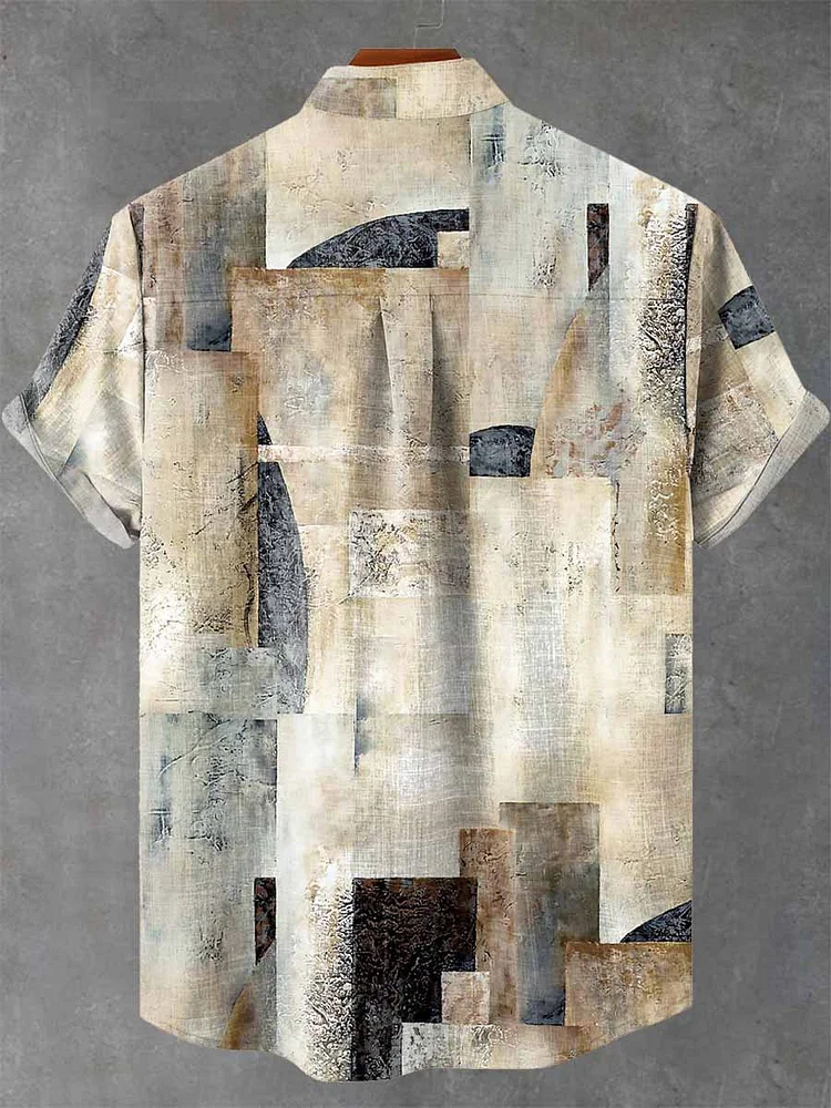 Vintage Light-colored Squares Mottled Decorative Patterns Casual Shirt