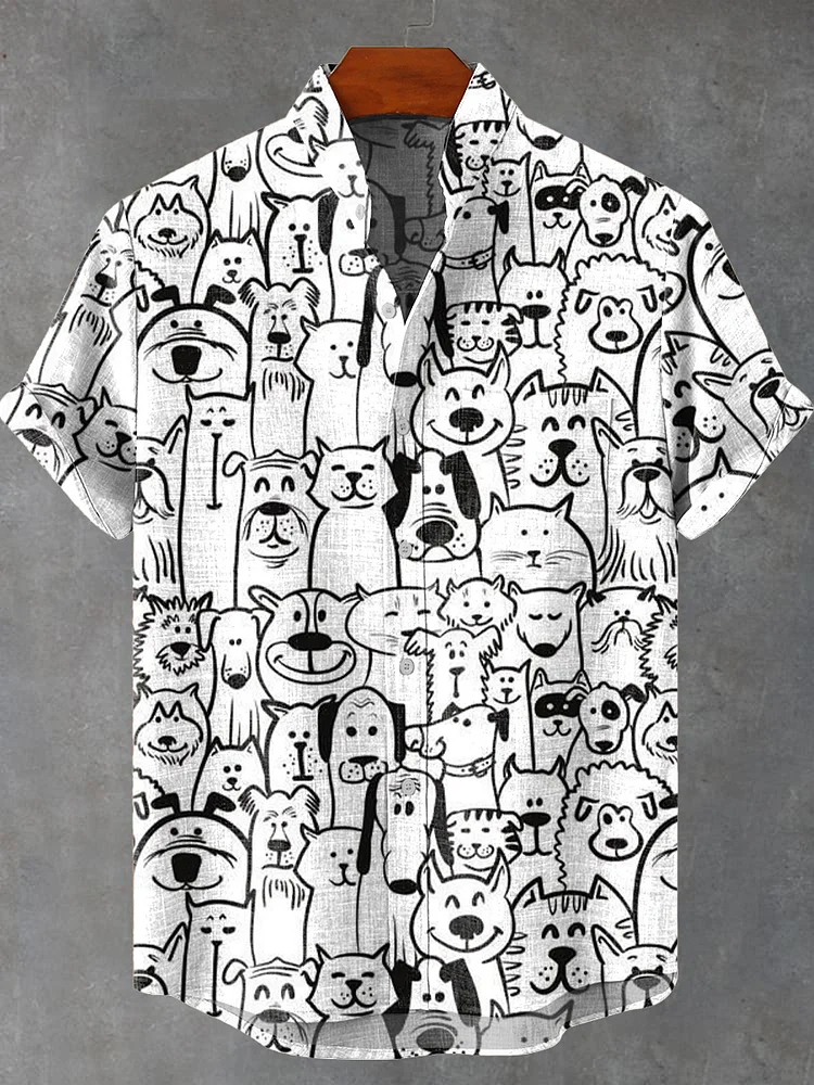 Line Hand Drawn Dog Art Print Casual Shirt