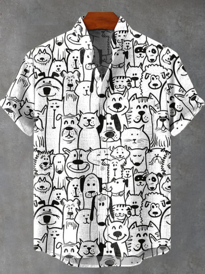 Line Hand Drawn Dog Art Print Casual Shirt