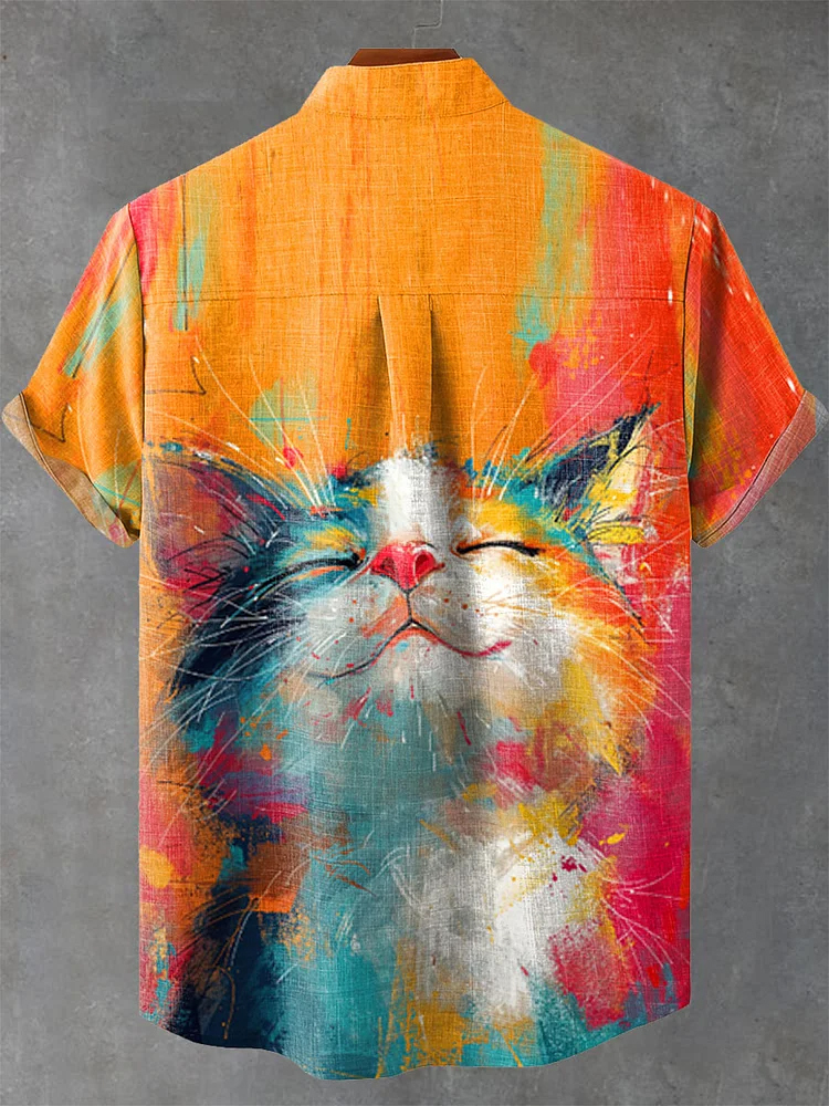 Cute Cat Vintage Print Casual Shirt