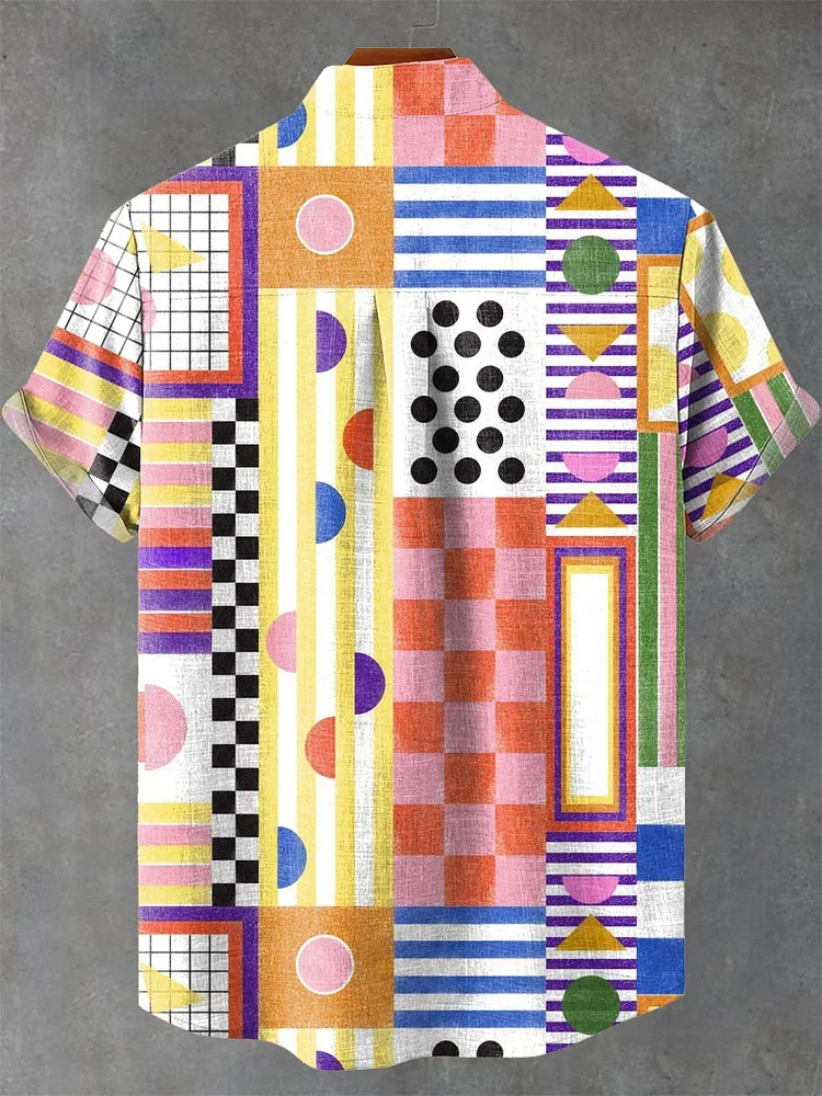 Vintage Geometric Pattern Art Print Casual Shirt