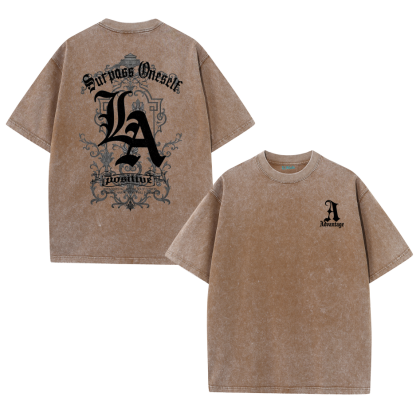 LA Letter Back Print Vintage Washed T-Shirt – Cotton Streetwear Graphic Tee