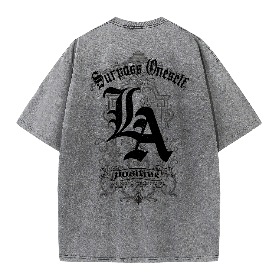 LA Letter Back Print Vintage Washed T-Shirt – Cotton Streetwear Graphic Tee