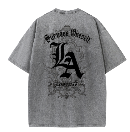 LA Letter Back Print Vintage Washed T-Shirt – Cotton Streetwear Graphic Tee