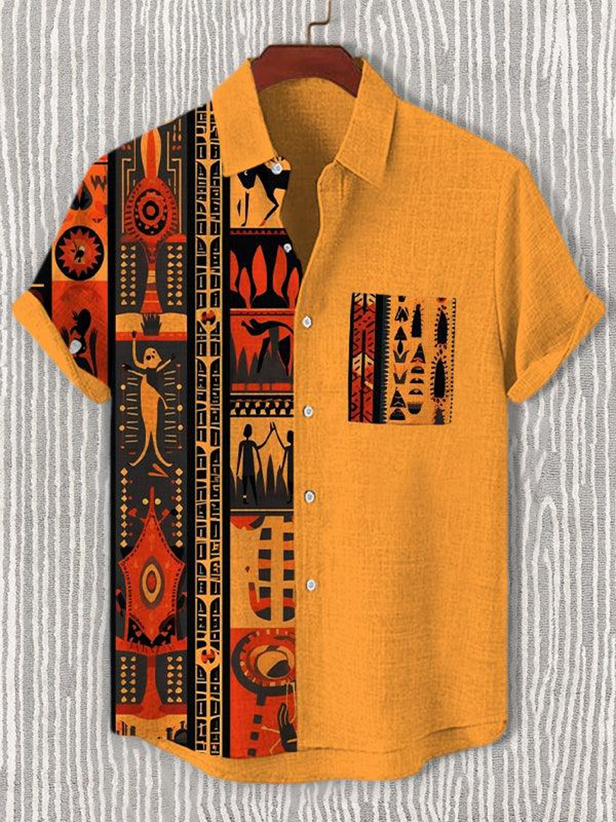 Men's Tribal Print Short Sleeve Casual Shirt