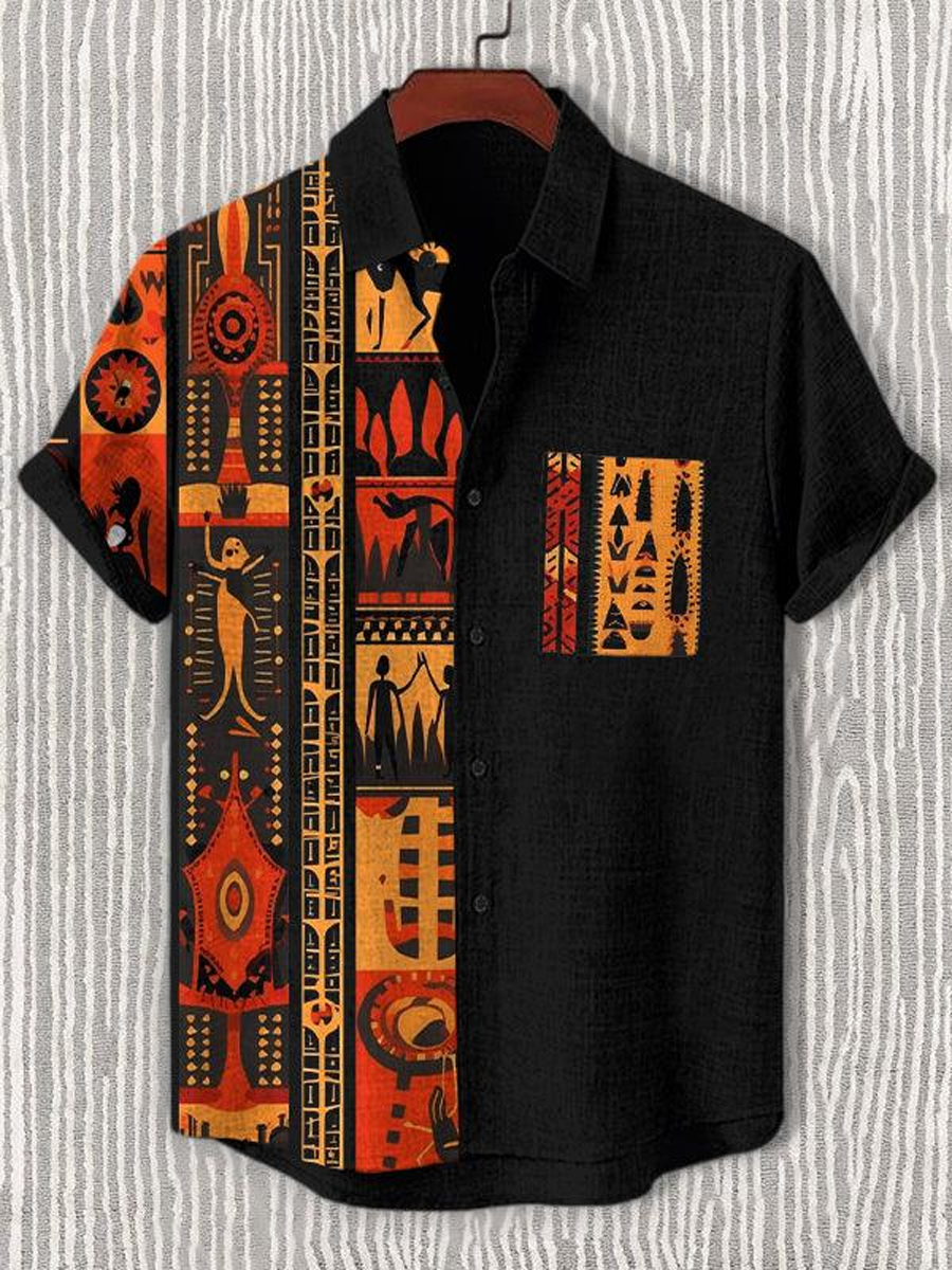 Men's Tribal Print Short Sleeve Casual Shirt