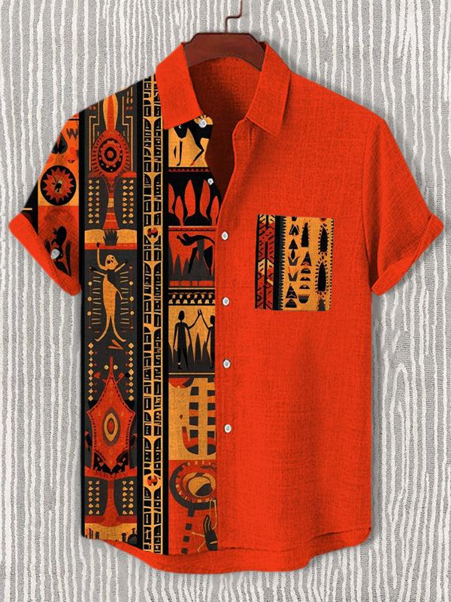 Men's Tribal Print Short Sleeve Casual Shirt