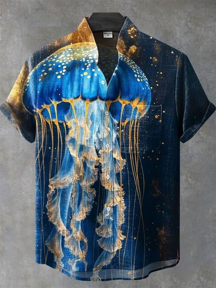 Ocean Theme Vintage Jellyfish Print Shirt