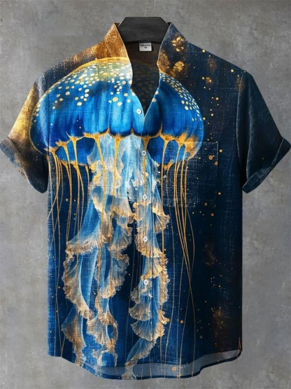 Ocean Theme Vintage Jellyfish Print Shirt