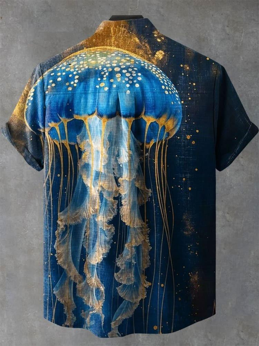Ocean Theme Vintage Jellyfish Print Shirt