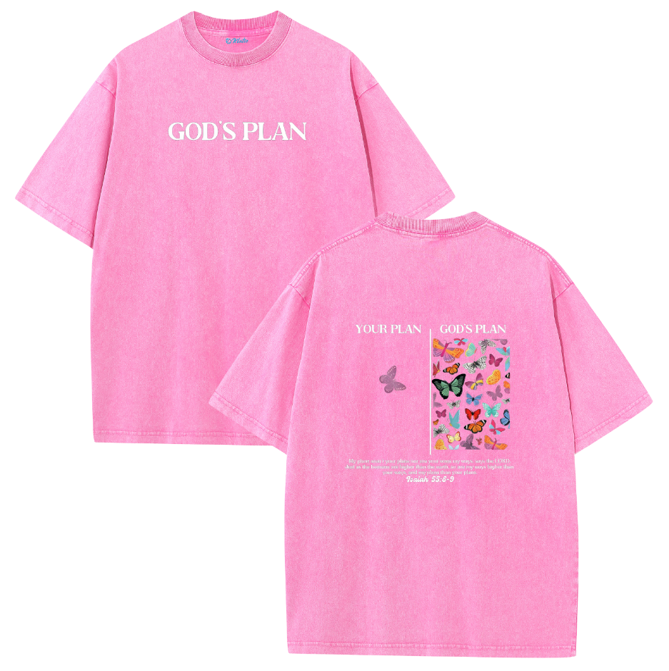 Your Plan vs God's Plan Washed Vintage Christian T-Shirt – Faith Graphic Oversized Tee