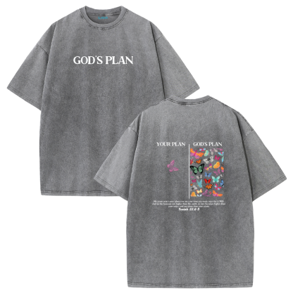 Your Plan vs God's Plan Washed Vintage Christian T-Shirt – Faith Graphic Oversized Tee
