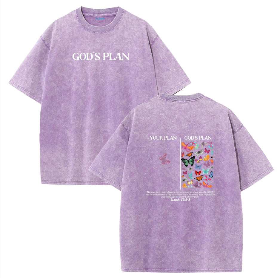 Your Plan vs God's Plan Washed Vintage Christian T-Shirt – Faith Graphic Oversized Tee