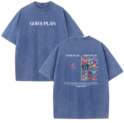 Your Plan vs God's Plan Washed Vintage Christian T-Shirt – Faith Graphic Oversized Tee