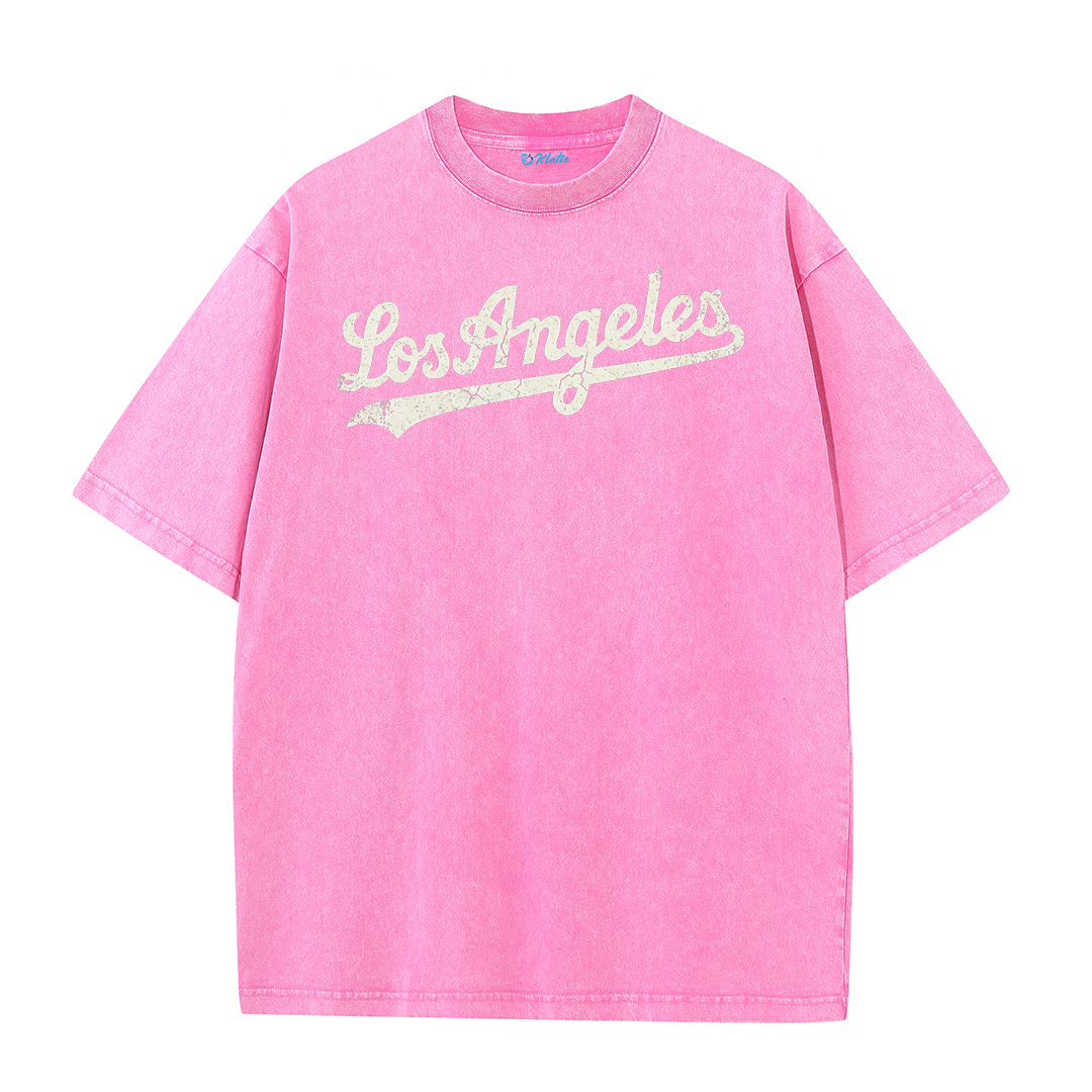 Los Angeles Script & Star Circle Graphic Tee – Vintage Washed Streetwear T-Shirt