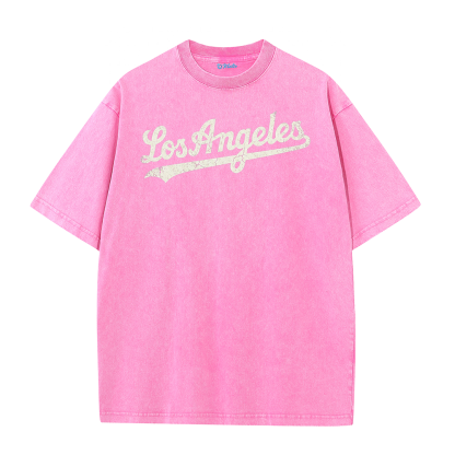 Los Angeles Script & Star Circle Graphic Tee – Vintage Washed Streetwear T-Shirt
