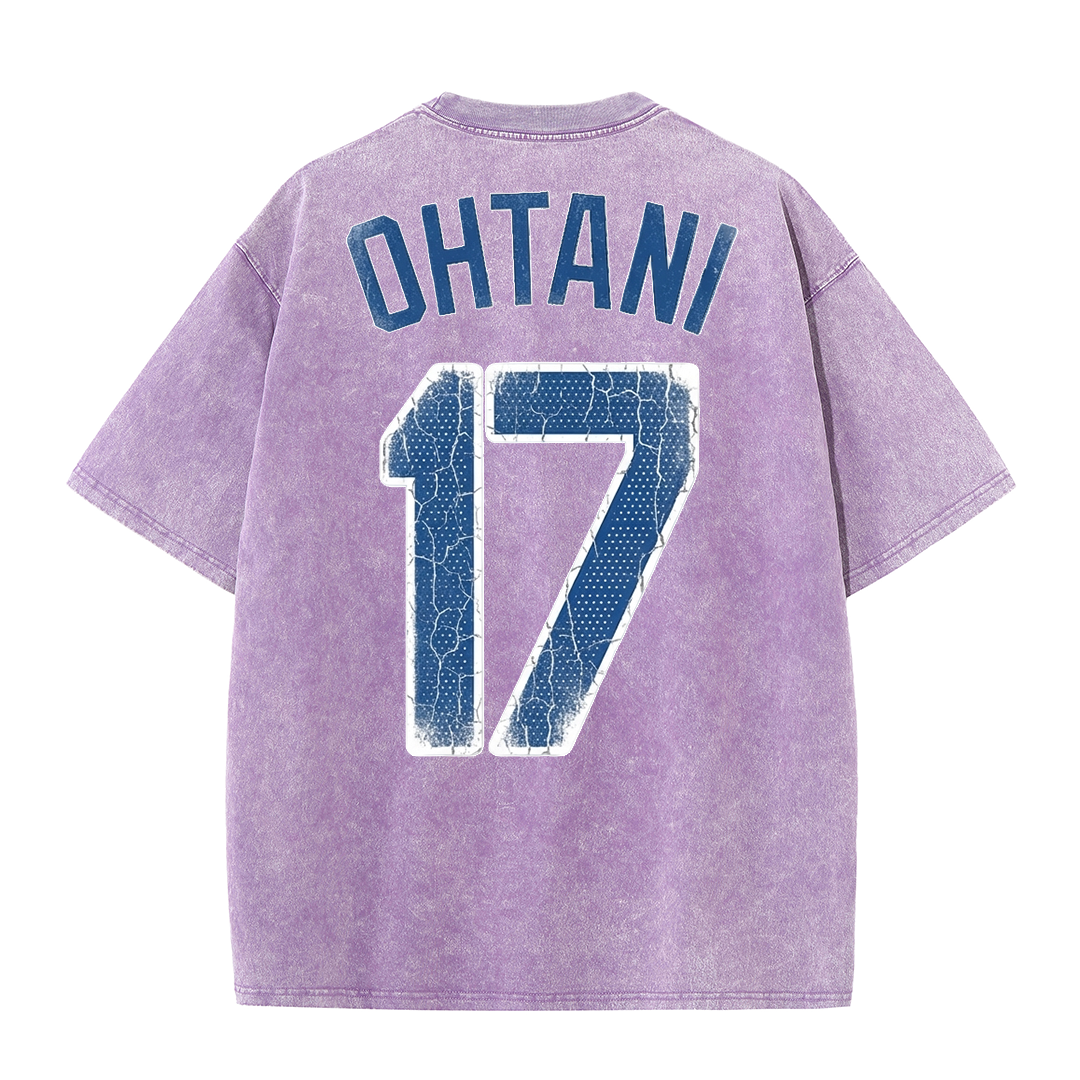 Retro LA Lettering Tee – Distressed 17 Number Back Graphic Washed T-Shirt