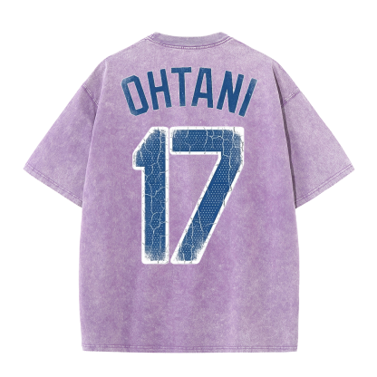 Retro LA Lettering Tee – Distressed 17 Number Back Graphic Washed T-Shirt