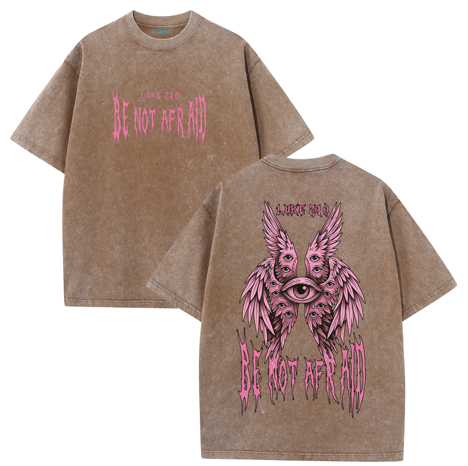Fear Not Seraphim Vintage Washed T-Shirt – Six-Wing Angel Faith Graphic Oversized Tee