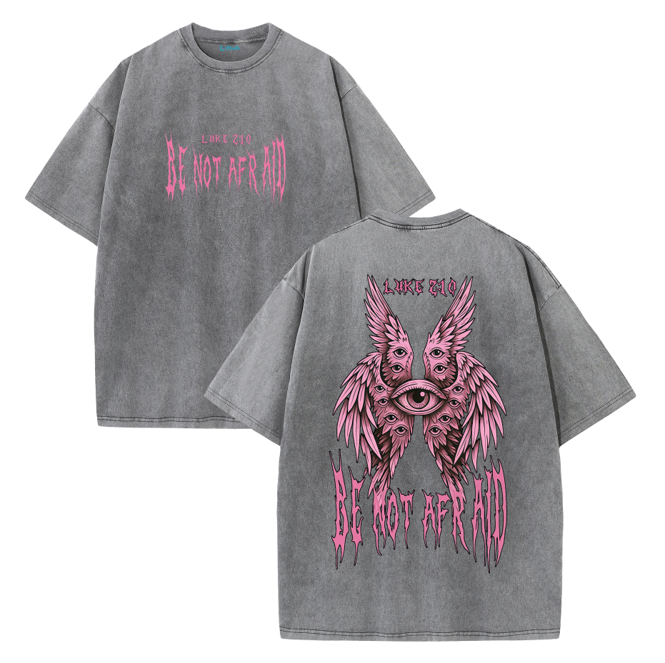 Fear Not Seraphim Vintage Washed T-Shirt – Six-Wing Angel Faith Graphic Oversized Tee