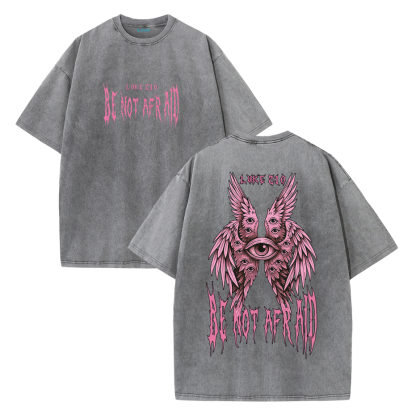 Fear Not Seraphim Vintage Washed T-Shirt – Six-Wing Angel Faith Graphic Oversized Tee