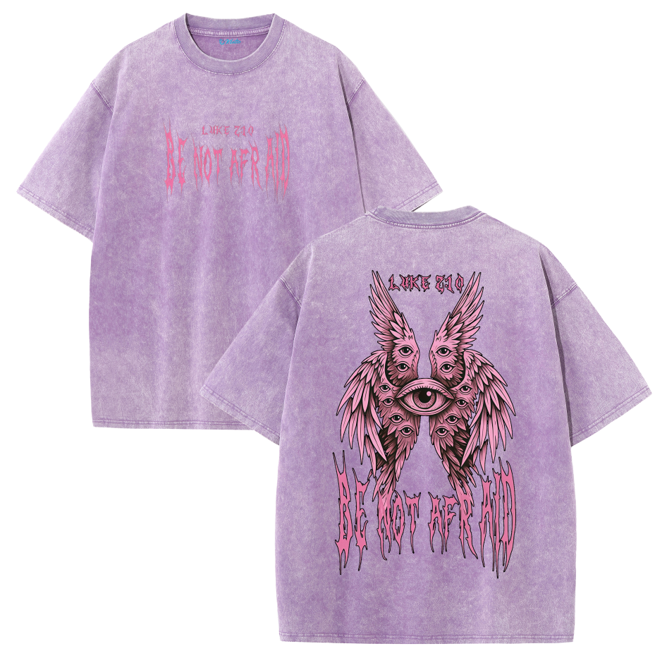 Fear Not Seraphim Vintage Washed T-Shirt – Six-Wing Angel Faith Graphic Oversized Tee