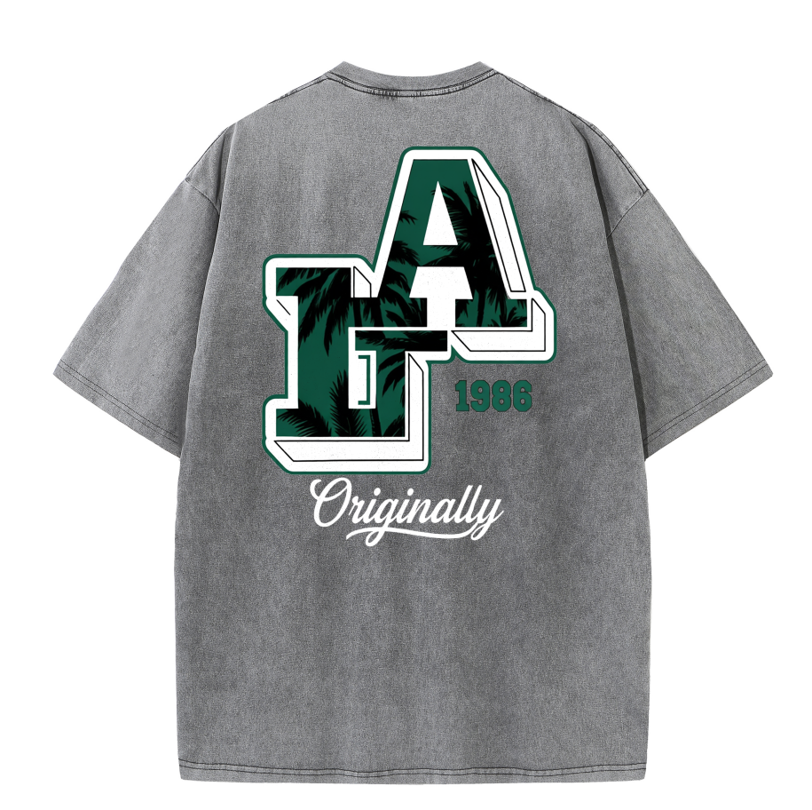 LA Back Print Vintage Washed T-Shirt – Y2K Cotton Streetwear Graphic Tee