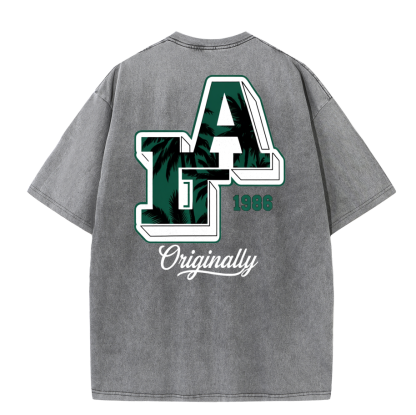 LA Back Print Vintage Washed T-Shirt – Y2K Cotton Streetwear Graphic Tee