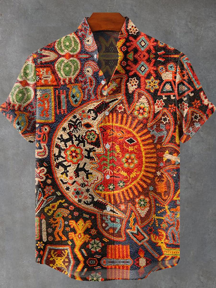 Sun Moon Tribal Print Short Sleeve Shirt