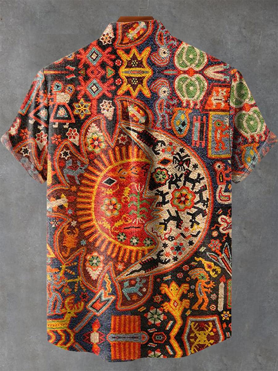 Sun Moon Tribal Print Short Sleeve Shirt