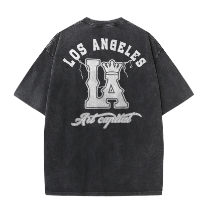 LA Letter Graphic Vintage Washed T-Shirt – Los Angeles Streetwear Unisex Tee