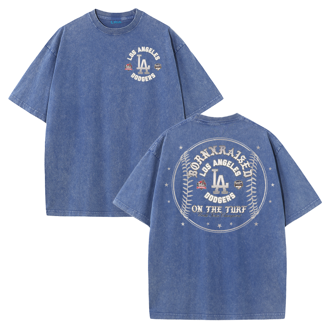 Vintage LA Circle Logo Washed T-Shirt – Retro Baseball Graphic Streetwear Tee