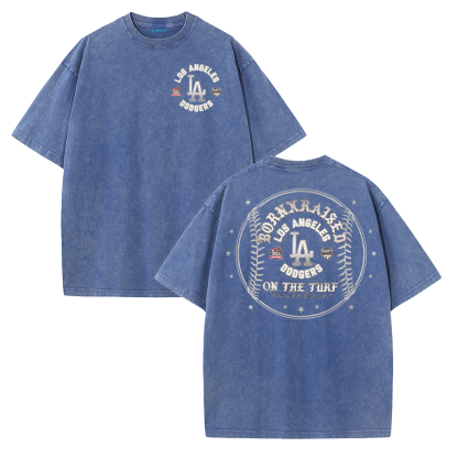 Vintage LA Circle Logo Washed T-Shirt – Retro Baseball Graphic Streetwear Tee