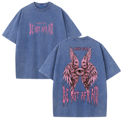 Fear Not Seraphim Vintage Washed T-Shirt – Six-Wing Angel Faith Graphic Oversized Tee