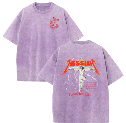 Jesus Messiah Cross Vintage Washed T-Shirt – Distressed Faith Graphic Oversized Tee