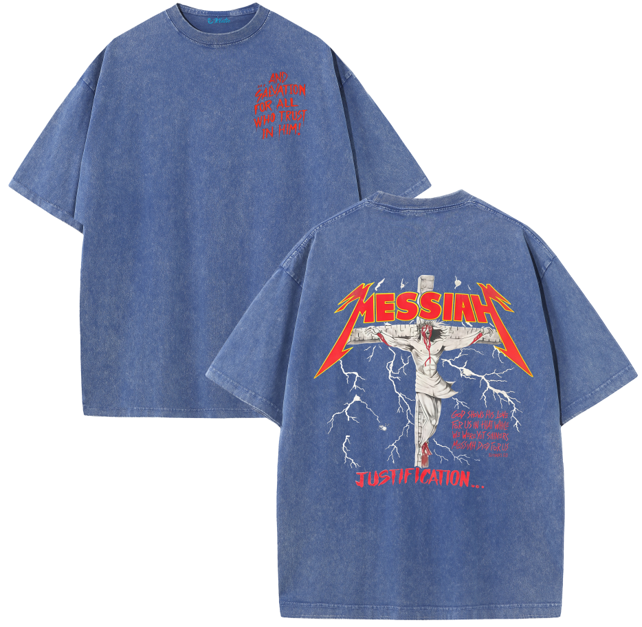 Jesus Messiah Cross Vintage Washed T-Shirt – Distressed Faith Graphic Oversized Tee