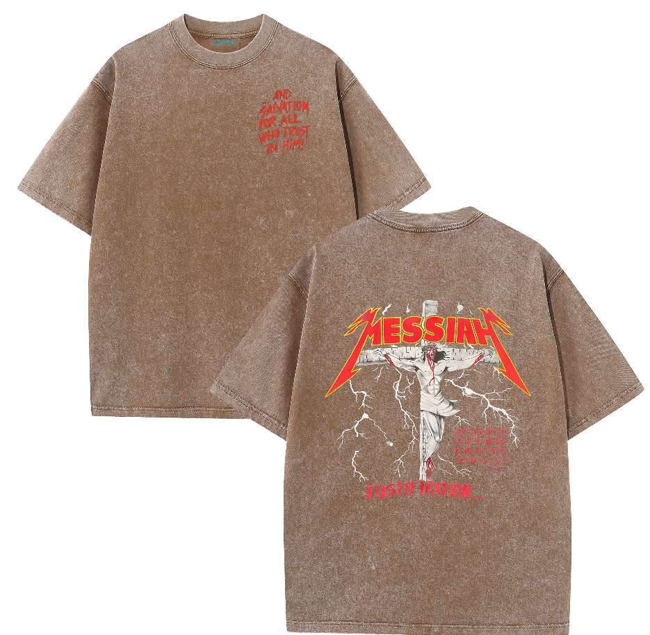 Jesus Messiah Cross Vintage Washed T-Shirt – Distressed Faith Graphic Oversized Tee