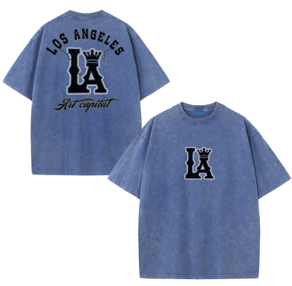 LA Letter Graphic Vintage Washed T-Shirt – Los Angeles Streetwear Unisex Tee
