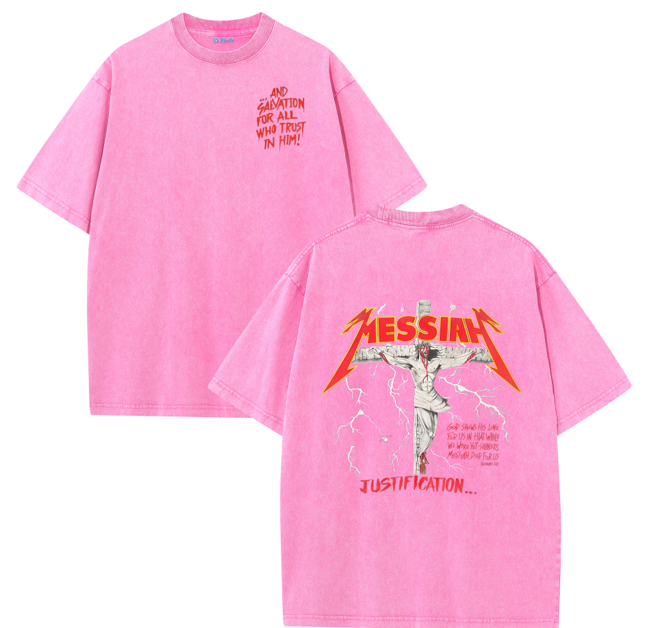 Jesus Messiah Cross Vintage Washed T-Shirt – Distressed Faith Graphic Oversized Tee