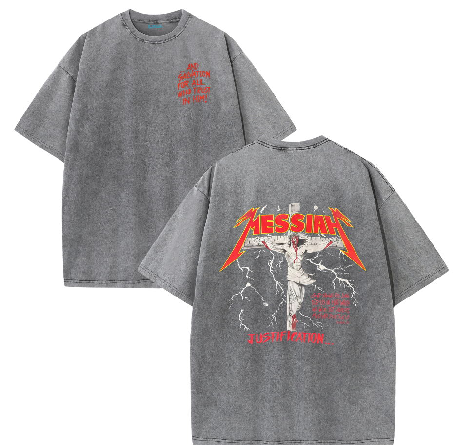 Jesus Messiah Cross Vintage Washed T-Shirt – Distressed Faith Graphic Oversized Tee