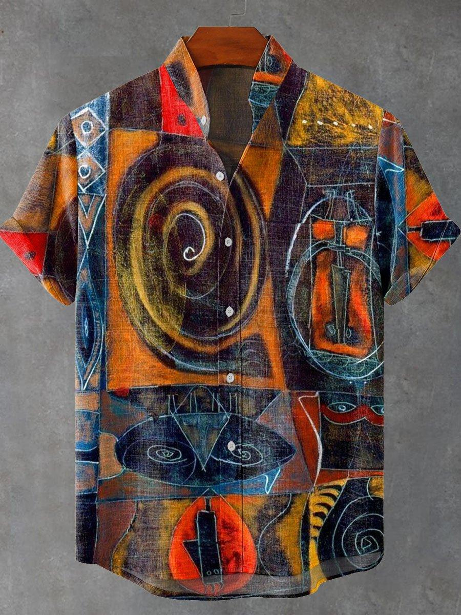 Casual African Inspired Geometric Print Shirt