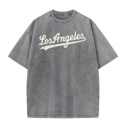 Los Angeles Script & Star Circle Graphic Tee – Vintage Washed Streetwear T-Shirt