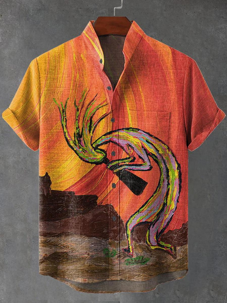 Men's Kokopelli Tribal Print Short Sleeve Shirt