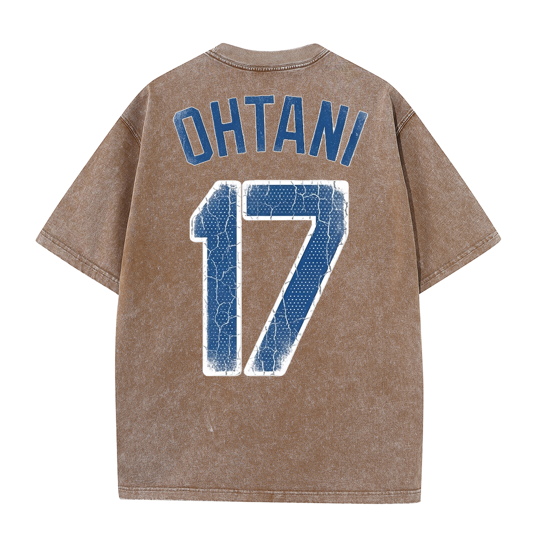 Retro LA Lettering Tee – Distressed 17 Number Back Graphic Washed T-Shirt